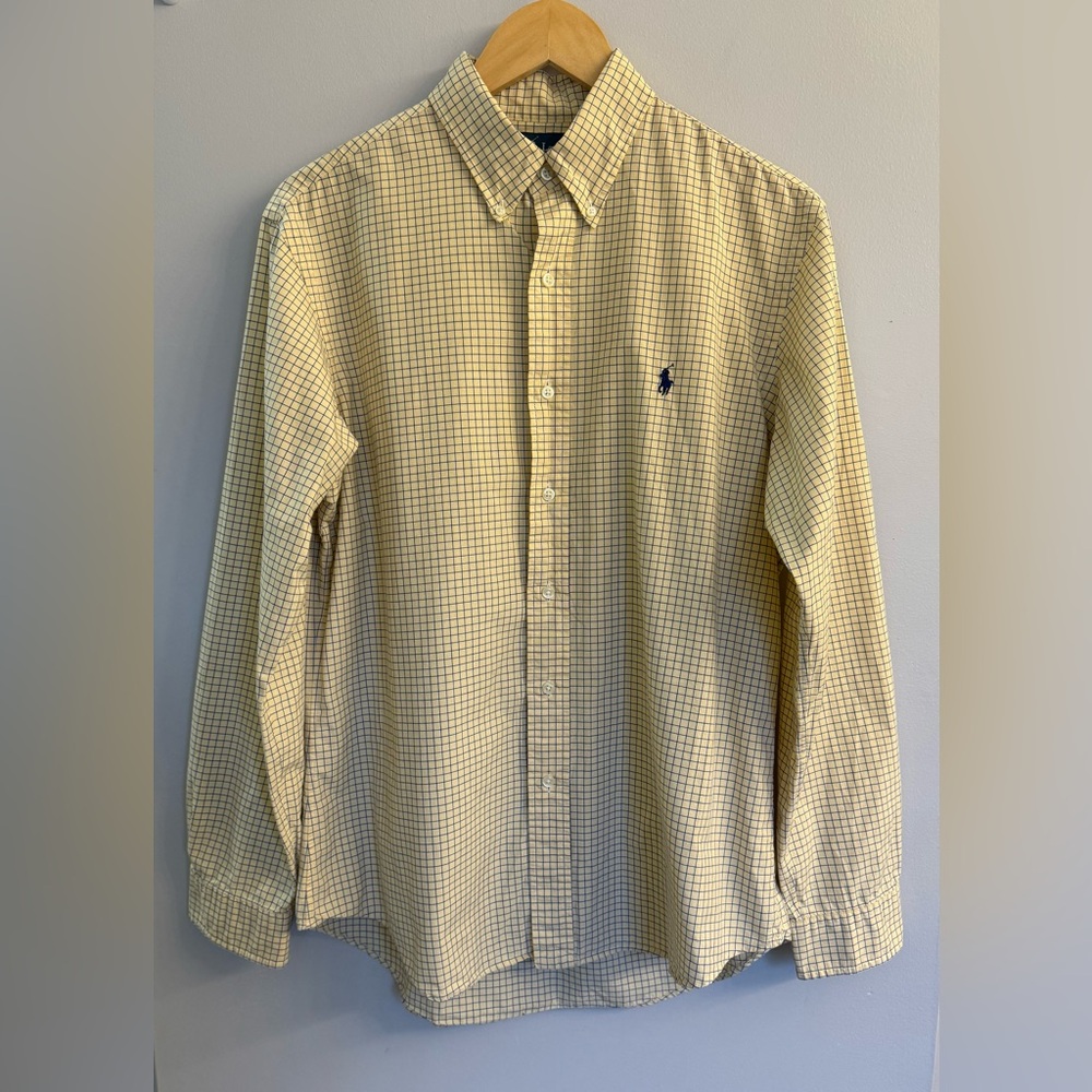 Ralph Lauren Custom Fit Long Sleeve Yellow Gingham Button Down Sz 16 Classiccore